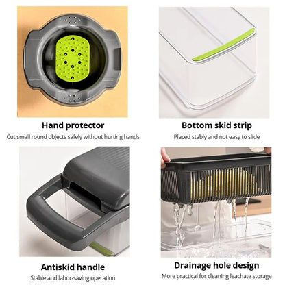 Transform Your Kitchen with the 12-in-1 Green and Black Multifunctional Vegetable Slicer and Chopper - Effortlessly Slice, Dice, and Grate!